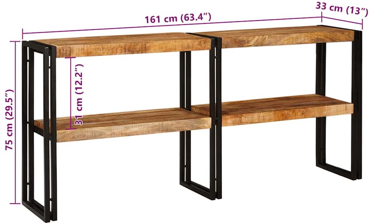 vidaXL Wandtafel - met - plank - Bruin - 160 - x - 33 - x - 75 - cm - Massief - Mango - Hout
