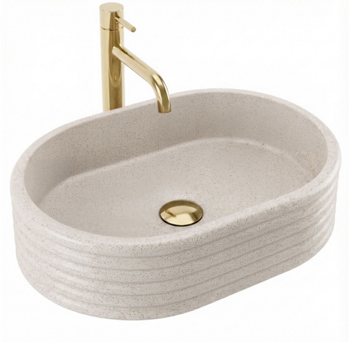 Rea Nicoletta Samengesteld Ovaal - Wastafel - Beige, Steenimitatie - 50 X 36 X 14 Cm