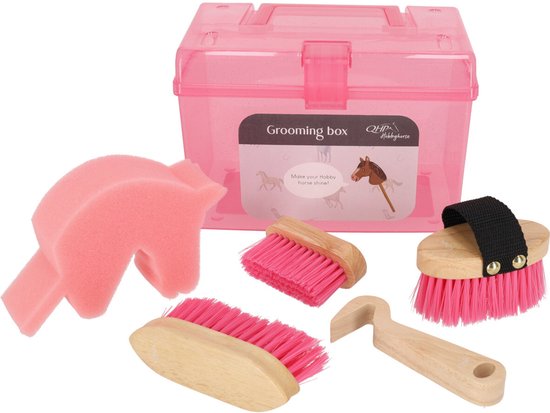Foto: Qhp poetskist hobby horse inclusief borstels 6 delig roze