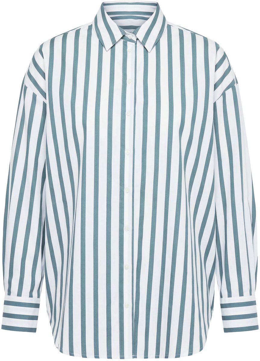 Studio Untold - Dames - Overhemdblouse oversized model strepen - Matgroen - Maat 54+