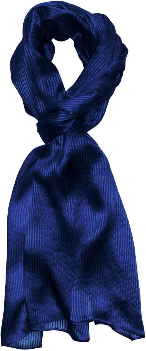 Luxe Heren Sjaal 100% Zijde - Uitvoerig Geweven met Fijn Satijn - Blauw Navy Strepen 55x190 cm