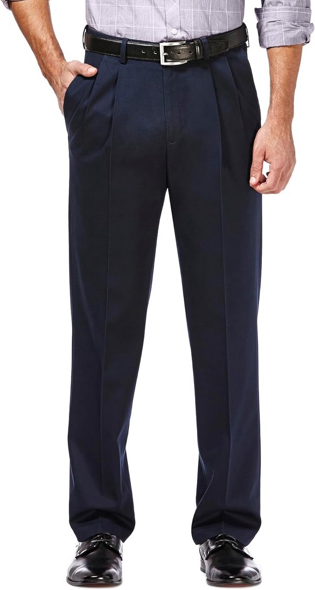 Heren Hoogwaardige Niet-Strijken Kaki Pantalon - Klassieke Pasvorm met Plooi - Standaard en Buitengewoon Maten