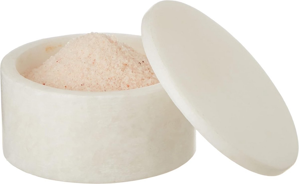 Witte marmeren zoutkelder met deksel - 3 inch
