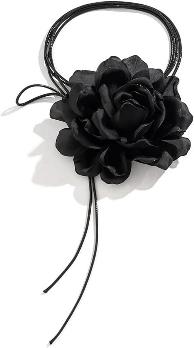 Vintage Bloem Choker Ketting voor Dames - Grote Camelia Bloem in Roze, Geel, Zwart en Wit - Perfect voor Bruiloften en Feesten
