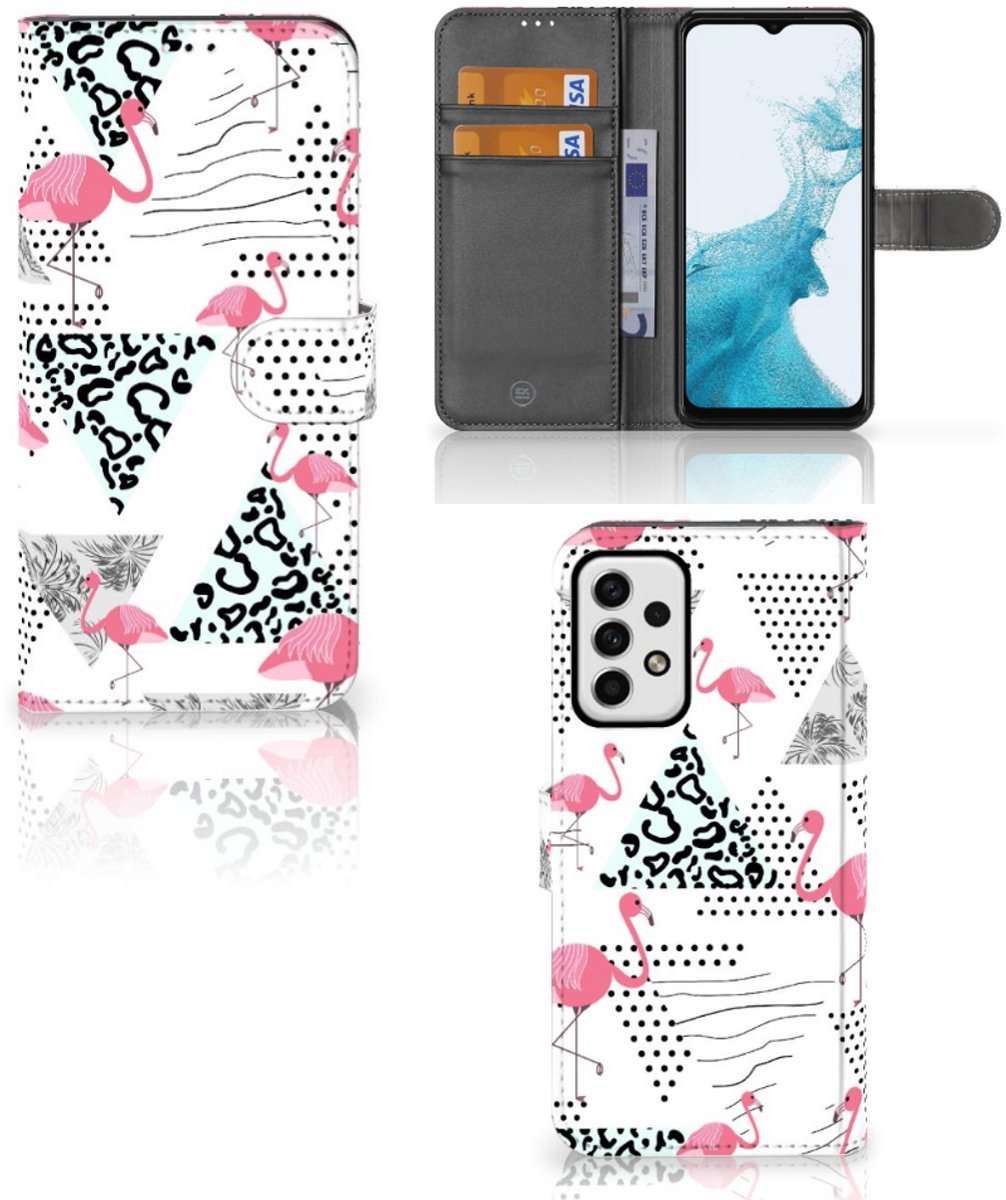 Samsung Galaxy A23 Telefoonhoesje met Pasjes Flamingo Triangle