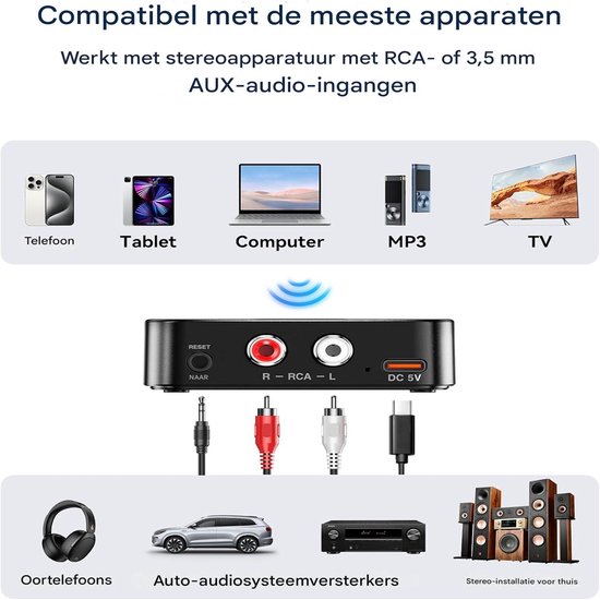 QTTVBTNA -Bluetooth 6.0 - Multi Connect Bluetooth Receiver & Transmitter -Auto - TV - Bluetooth Transmitter - 2 in 1 Zender en Ontvanger - Audio Adapter van Merkloos — afbeelding 2