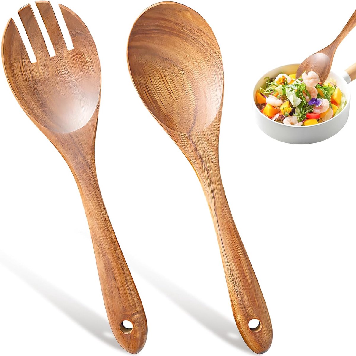 Slabestek Set van 2 Stuks - Houten Slalepel en Slavork van Acaciahout - 26 cm