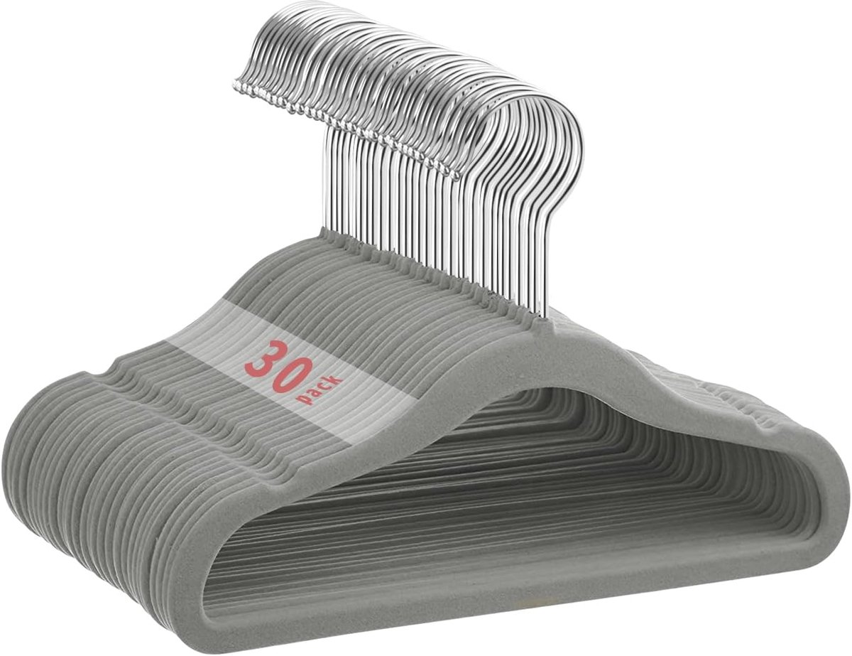 30 Stuks Antislip Kinderkledinghangers Fluweel – Extra Slank & Ruimtebesparend