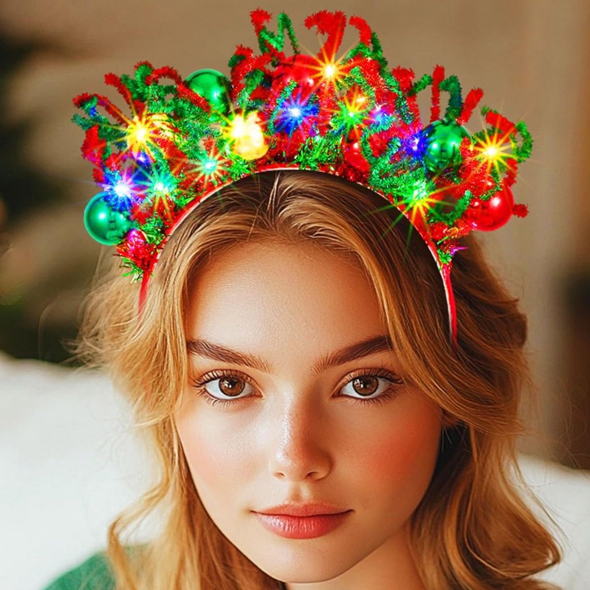 Sprankelende LED Kerst Haarband met Gloeiende Bal - Feestelijke Kerstaccessoire