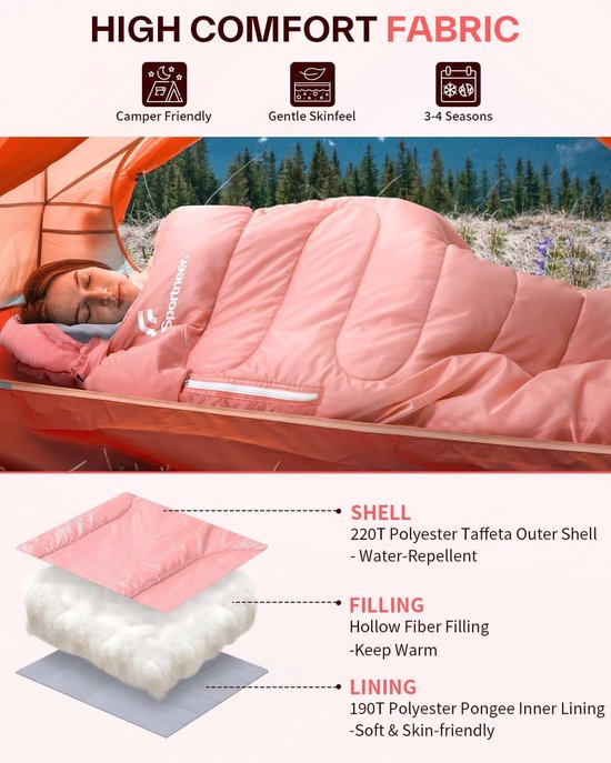 Deken Slaapzak Buitenleven 200x85 cm - 3-4 Seizoenen Campingslaapzak voor Volwassenen en Kinderen van Merkloos — afbeelding 3