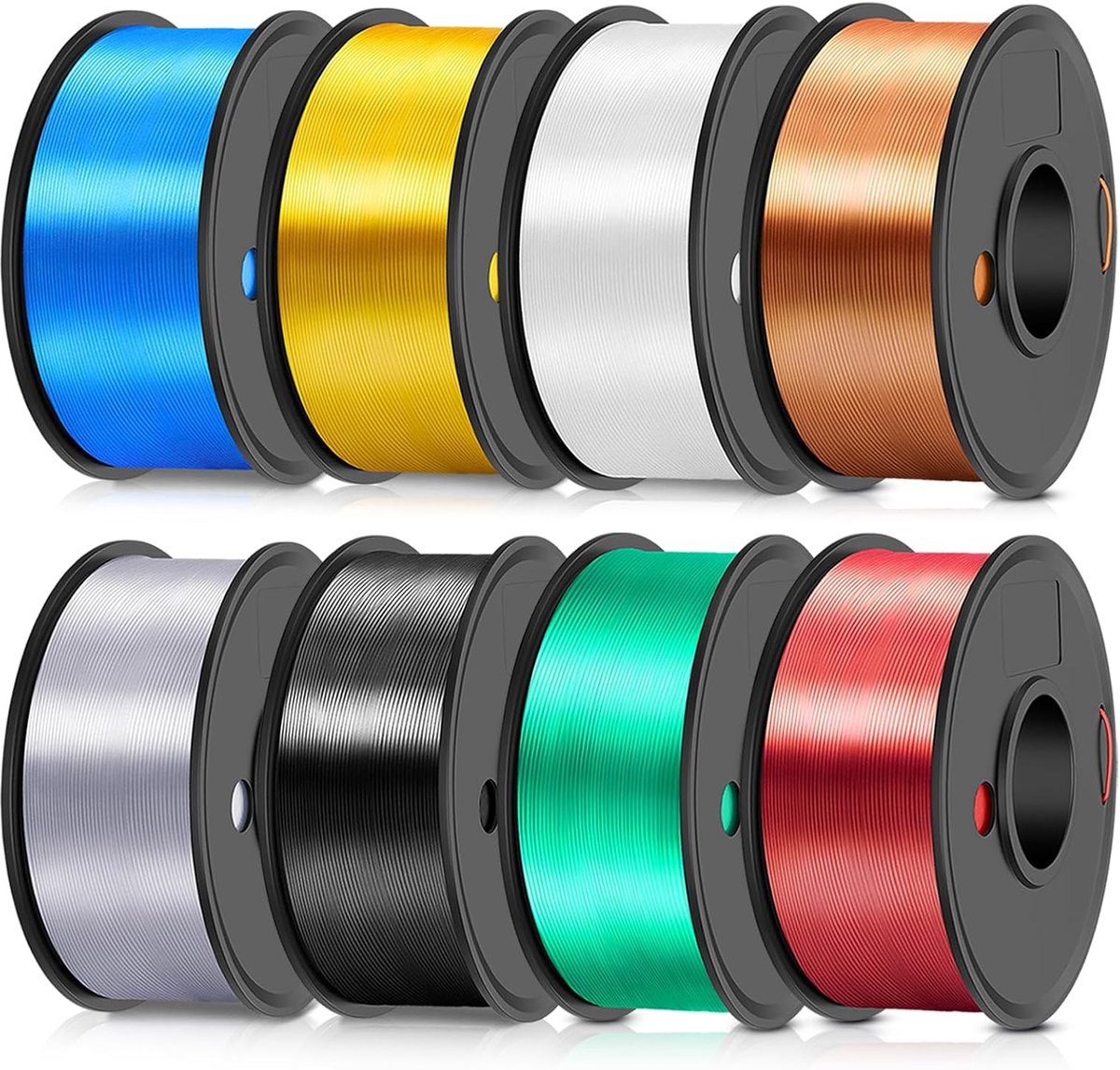 Zijde PLA Filament Bundel 2kg - 8 Kleuren - Glanzend 1.75mm 3D Printer Materiaal