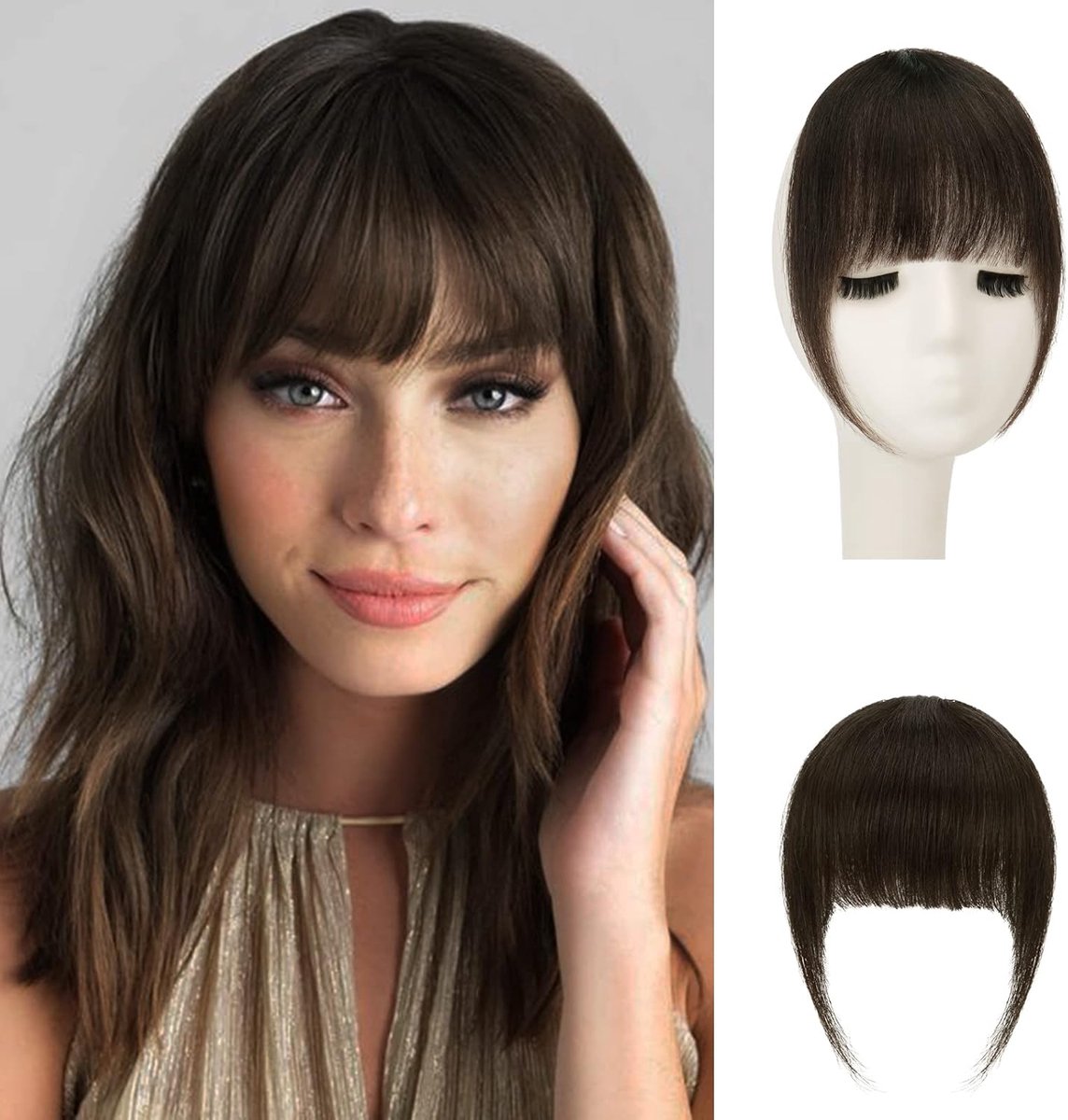 Clip In Pony voor Vrouwen - Natuurlijke Franjes van 100% Echt Haar, Donkerbruin