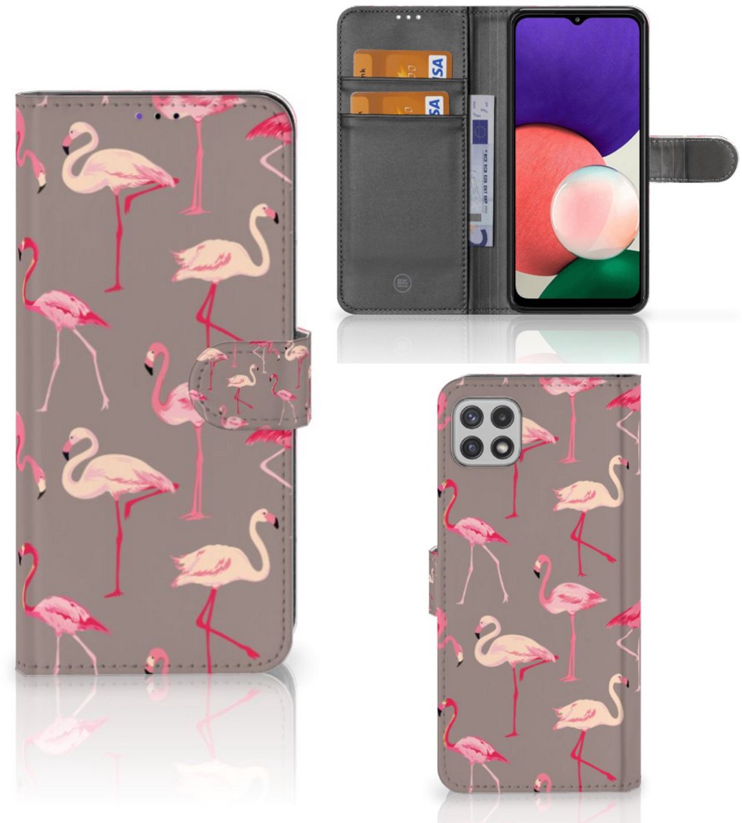 Samsung Galaxy A22 5G Telefoonhoesje met Pasjes Flamingo
