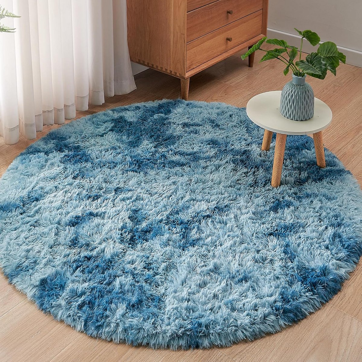 Ronde Fluffy Tapijt voor Woonkamer en Slaapkamer - Zacht Synthetisch Vloerkleed voor Kinde