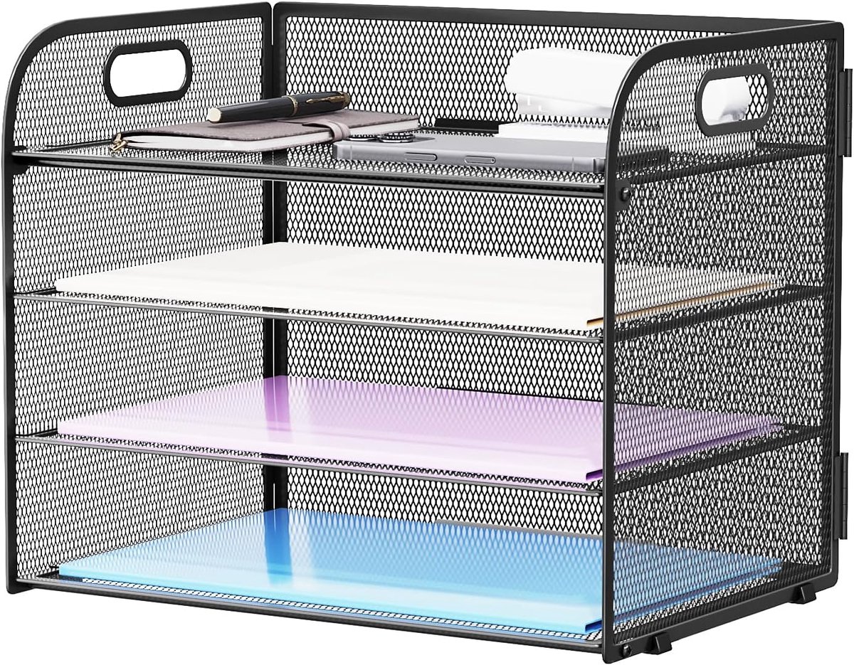 Bureau Organizer 4 Lades Stapelbaar Documentenbak A4 Incl. Handvat - Zwart