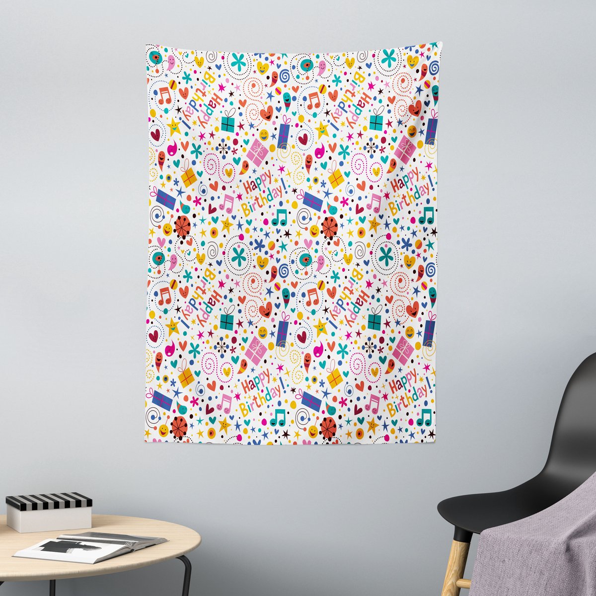 ABAKUHAUS Verjaardagstapijt, Happy Birthday, 110 x 150 cm, veelkleurig Roze, donkerpaars