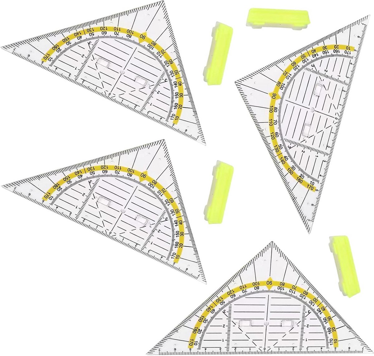 Geodriehoekset van 4 stuks - Flexibele geodriehoeken en accessoires voor school en kantoor