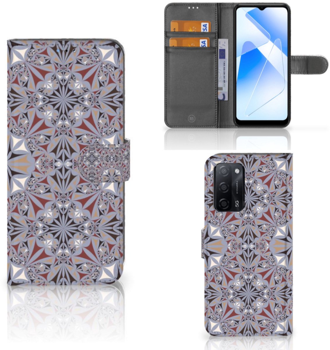 OPPO A16/A16s/A54s Bookcase Flower Tiles