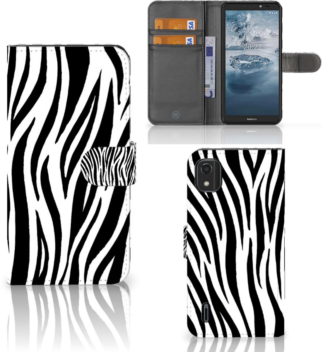 Nokia C2 2nd Edition Telefoonhoesje met Pasjes Zebra