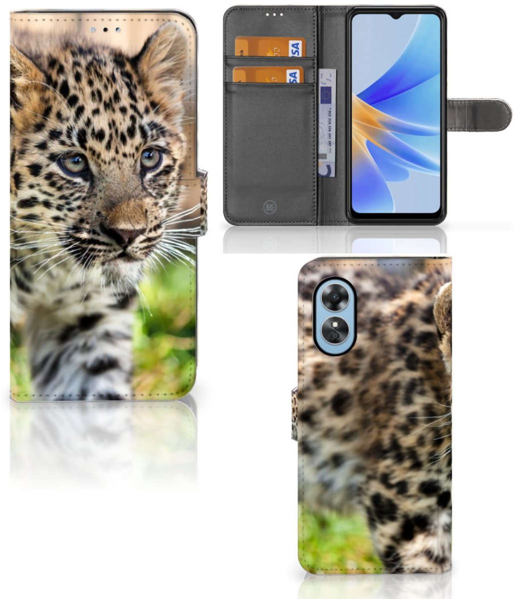 OPPO A17 Telefoonhoesje met Pasjes Baby Luipaard