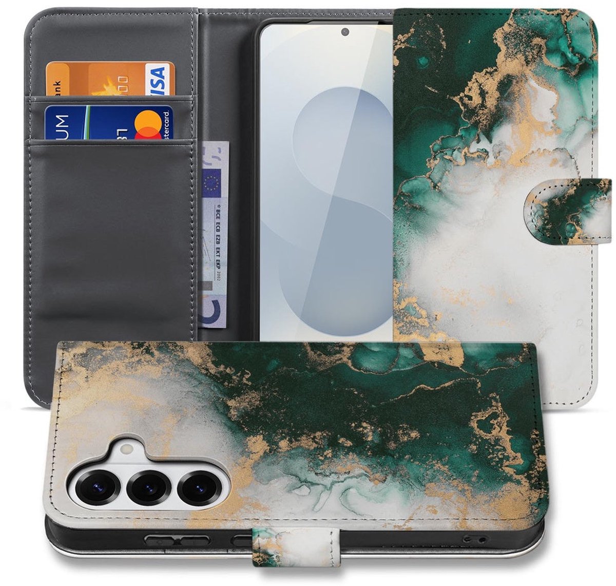 Boekhoesje voor Bookcase Samsung Galaxy S26 Plus Marmer Groen