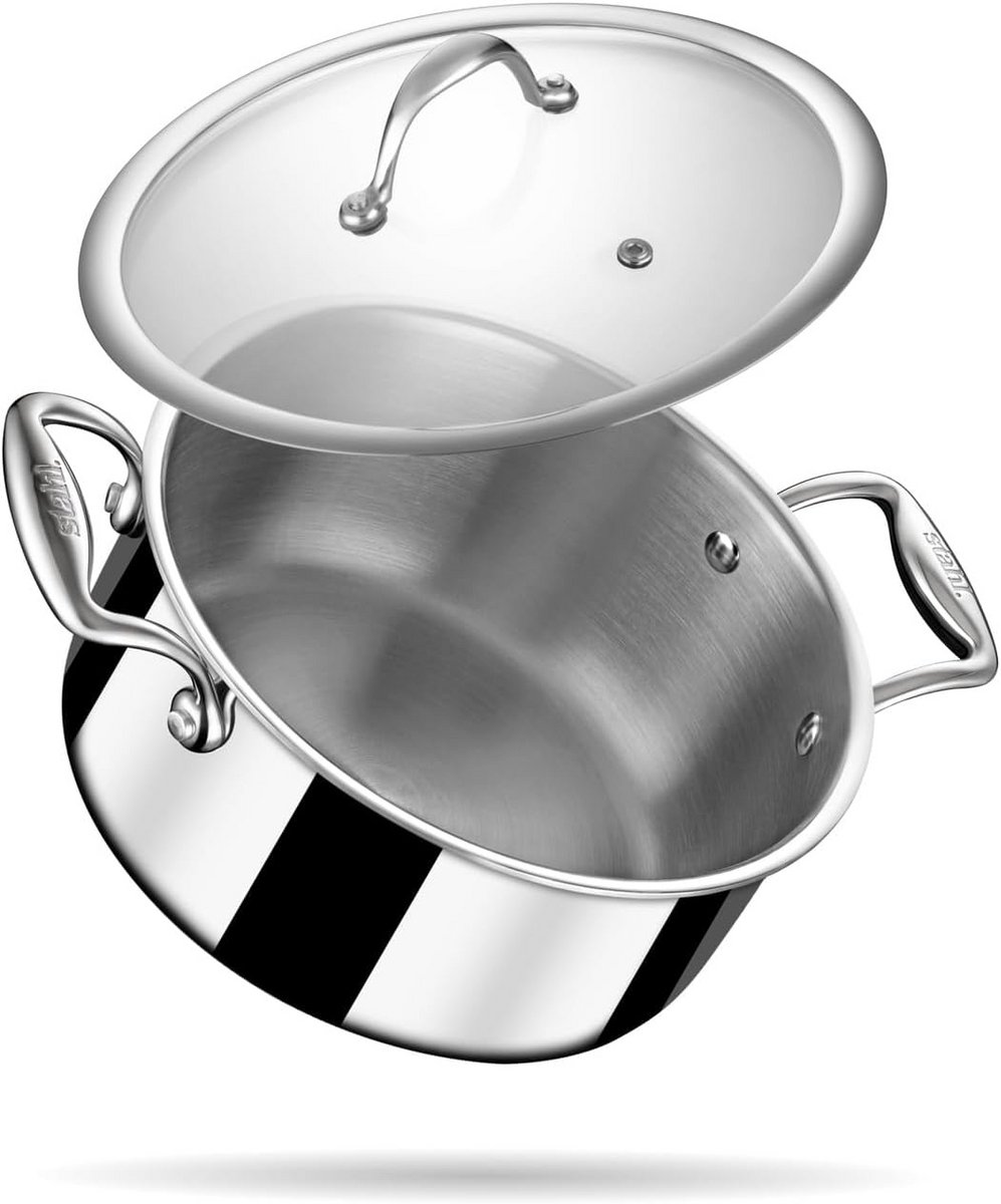 Roestvrijstalen sauspan met deksel, drielaags, inductiebodem, diameter 22 cm, 3,8 l