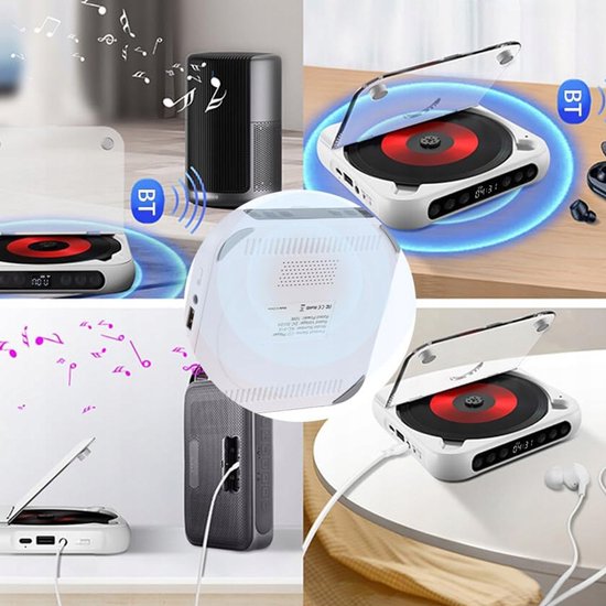 CD-speler - Draagbare retro-speler - Draagbare Bluetooth CD-speler - Wit 3 Modi (CD/USB/Bluetooth) - Met LED-scherm & 2000mAh Batterij — afbeelding 2