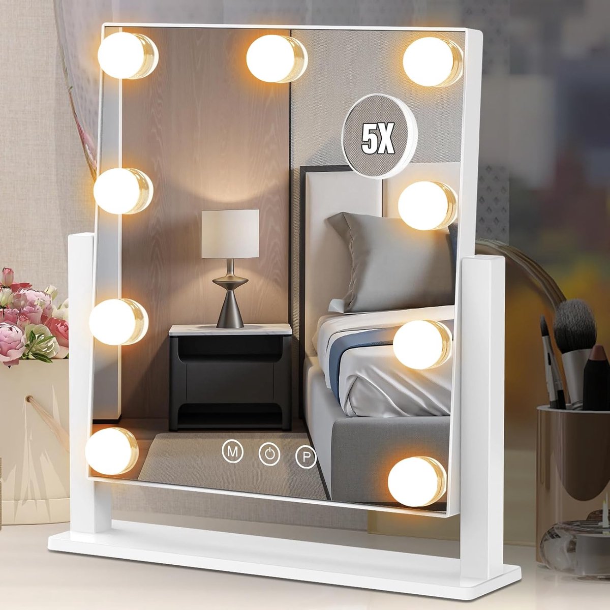 Verlichte Hollywood-make-upspiegel met Dimbare LED-lampen en 5-Voudige Vergroting