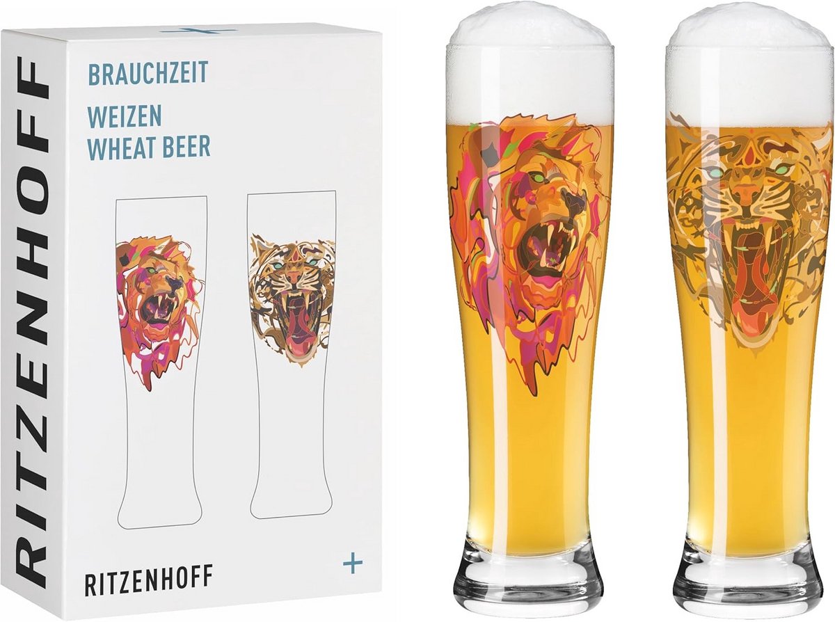 Set van 2 Tarwebierglazen 500 ml met Expressief Dierenprint Design