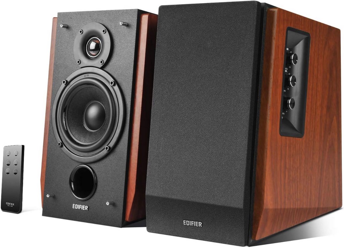Houten Draadloze luidsprekers 66W met Bluetooth en 3,5mm aansluiting