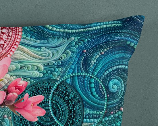 HIP dekbedovertrek mandala�s en bloemen - Lits jumeaux 240x200/220 cm - Petrol - 100% Katoen satijn van Merkloos — afbeelding 4