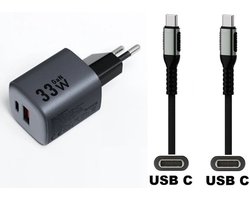 OneOne 33W snellader met 2 poorten + 0,25m sterke USB C naar C kabel. GAN lader. PD PPS oplader adapter past op Google Pixel 1, 2, 2XL, 3, 3XL, 3a, 3a XL, 4, 4XL, 4a, 5, 5a, 6a, 7, 7 Pro, 8, 8a, 8 Pro, 9, 9 Pro, 9 Pro XL, 9 Fold, C, XL