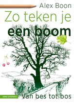 Boekomslag 'Zo teken je een boom'. Een getekende silhouet van een boom met takken en bladeren, met rode bessen en een groen blad.