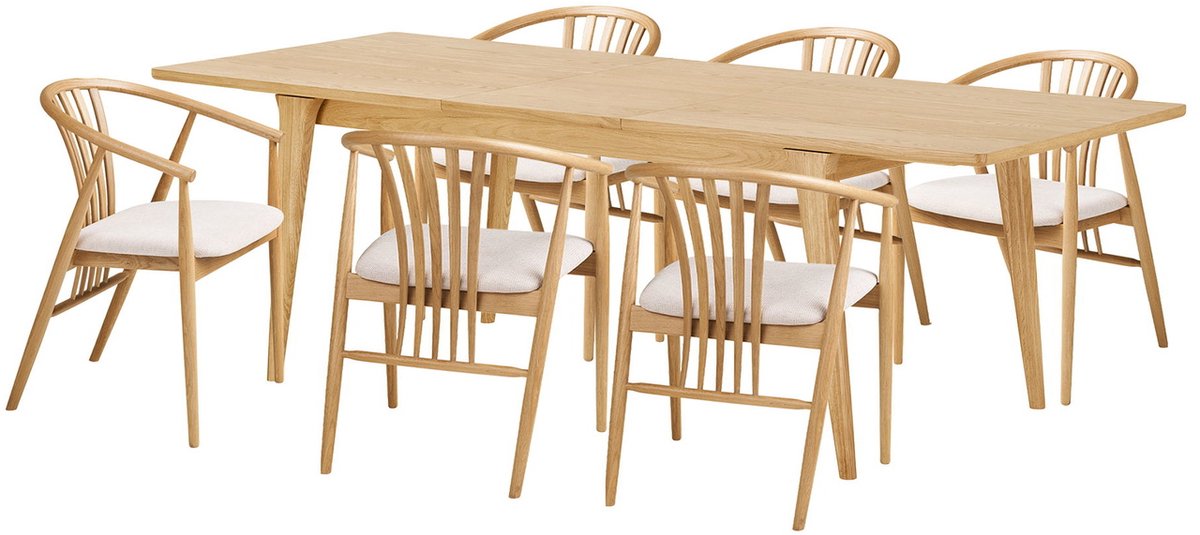 Oline eethoek eettafel 6 stoelen natuur.