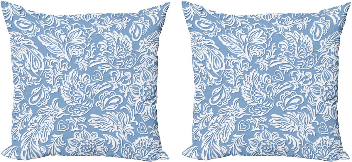 ABAKUHAUS Phoenix Decoratieve Kussenhoes, Set van 2, Barok, Klassiek, Rococo, 50x50 cm, Licht Azuurblauw Wit