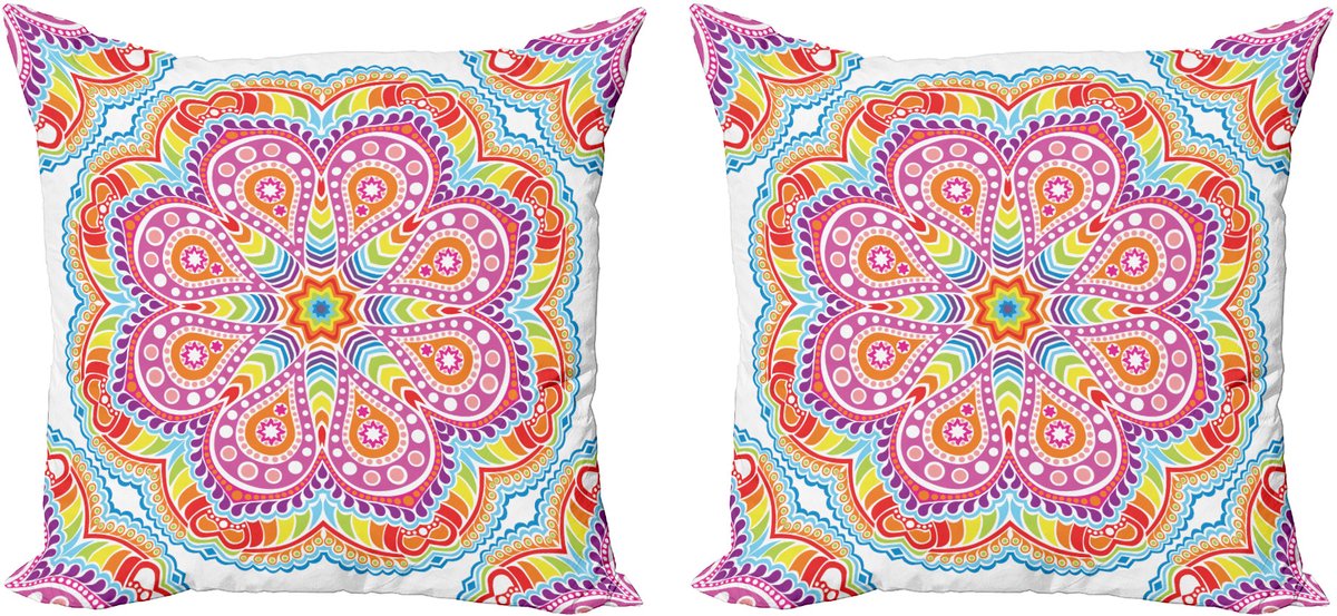 ABAKUHAUS Regenboog Mandala Decoratieve Kussenhoes, Set van 2, Oosterse Motiev 45x45 cm, meerkleurig