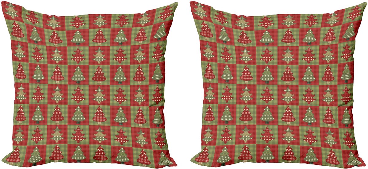 ABAKUHAUS Kerstkussenhoez set van 2, Kerstbomen Quilt, 50x50 cm, Ruby Reseda Groen