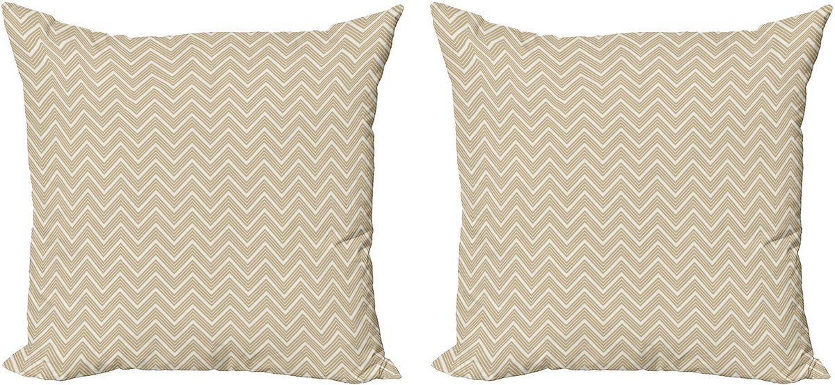 ABAKUHAUS Beige Kussenhoes Set (2 stuks), 3D Strep Dubbelzijdig Digitaal Print Decor met Ritssluiting, 45 cm, Ivoor Beige