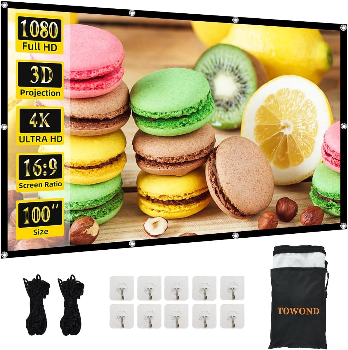 Projectiescherm 100 inch 4K HD Opvouwbaar en Draagbaar voor Binnen en Buiten