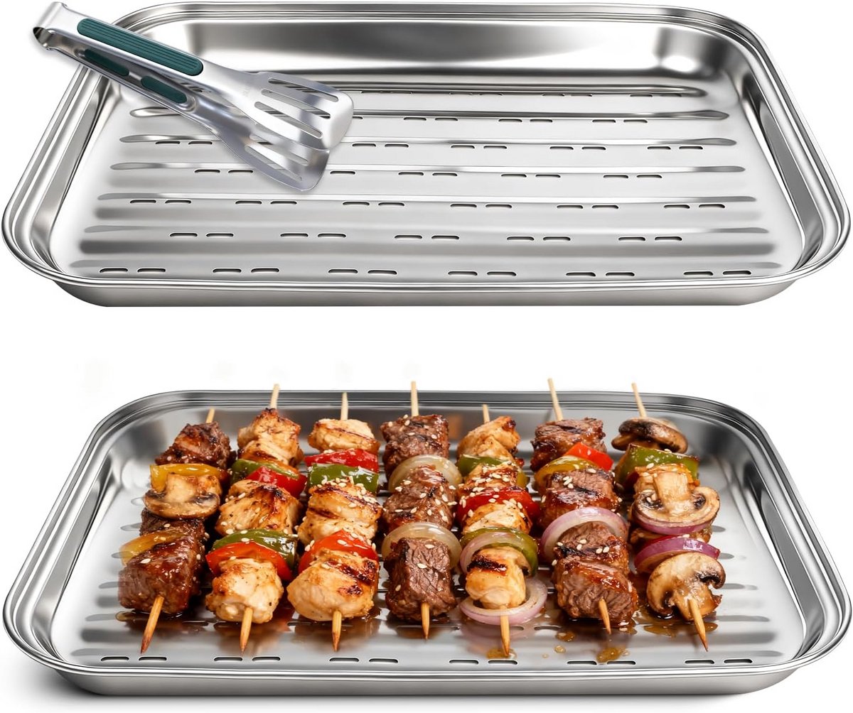 RVS Grillschalen Set van 2 met Grilltang voor Perfect Grillen