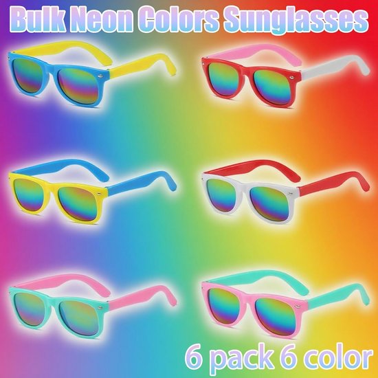 6 Stuks Kinderzonnebrillen Neon Kleur UV400 Bescherming voor Kinderfeestjes en Zomer van Merkloos — afbeelding 3