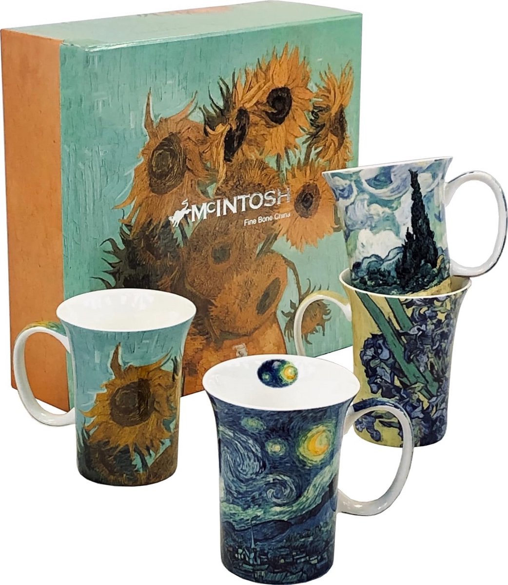 Set van 4 Koffiemokken met Kunstprints - Geschikt voor Vaatwasser