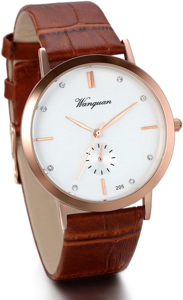 Dameshorloge Analoge Quartz met Leren Armband en Strass Wijzerplaat