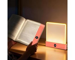 Slimme LED-leeslamp – Boeklamp Schatkist – Oplaadbare transparante platte LED-leeslamp met 3 kleuren en timer – Tekenbare studielamp – De droomlamp voor de stille lezer (roze)