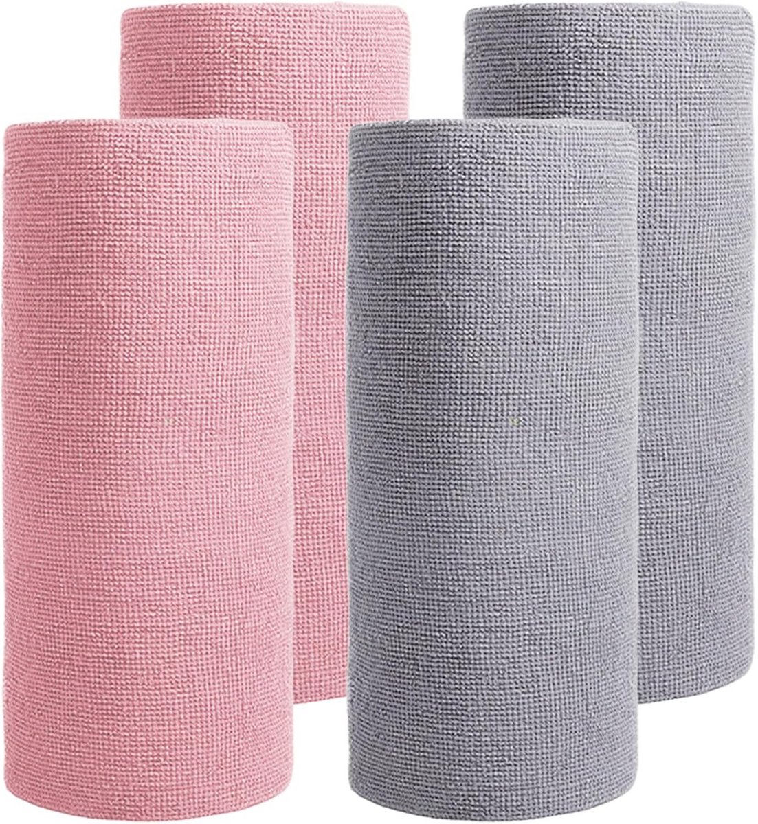 Set van 4 Microvezel Poetsdoeken Rol 25x25 cm Roze en Grijs, Afscheurbaar