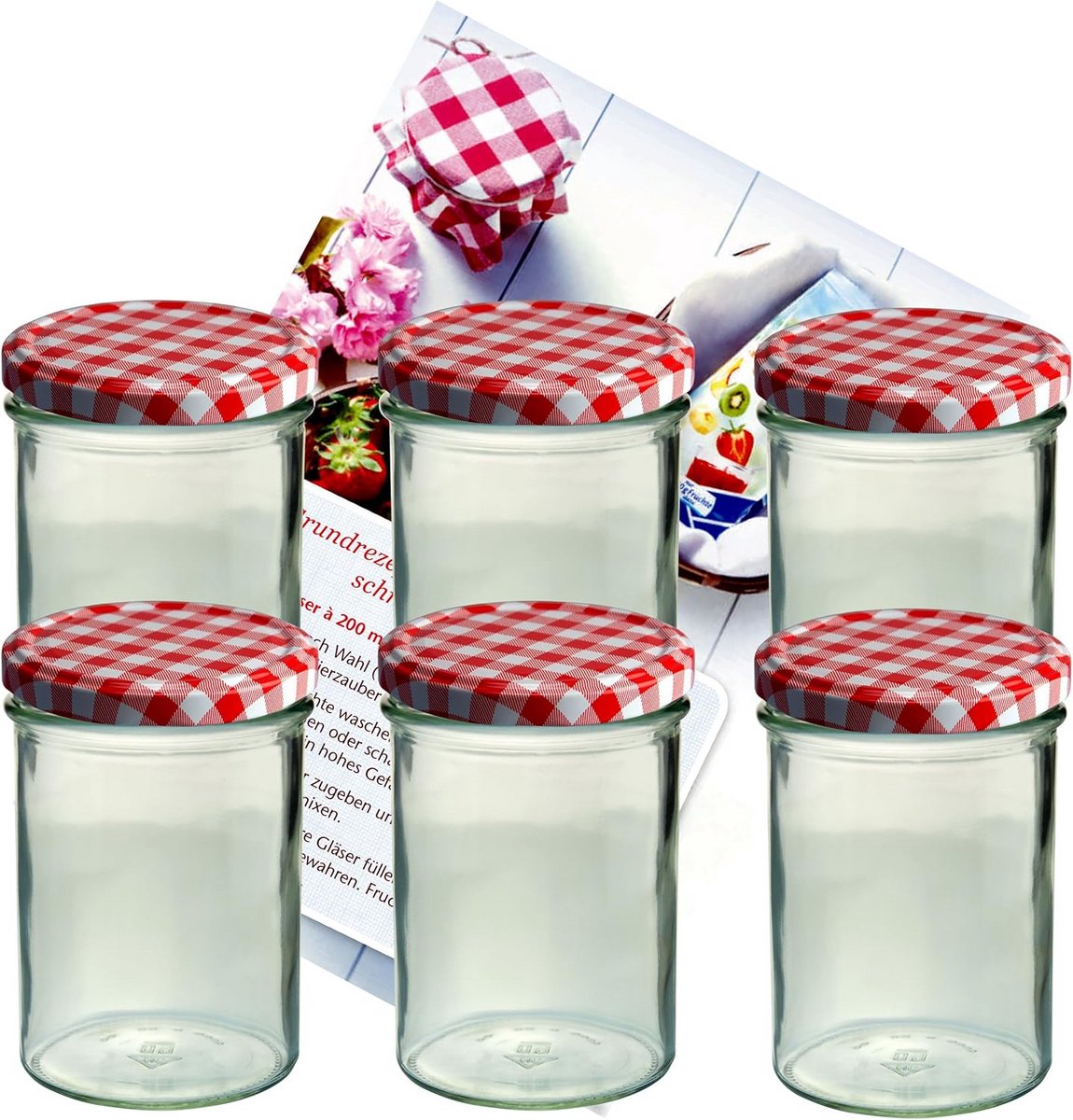 Set van 6 Glazen Weckpotten 430 ml met Deksel en Receptenboekje