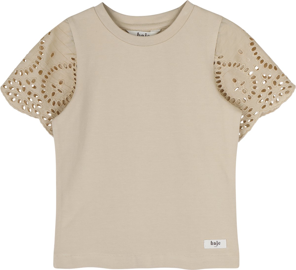 Bless T-shirt Creme Fawn – Meiden Top met Broderie Mouwen | Baje 134