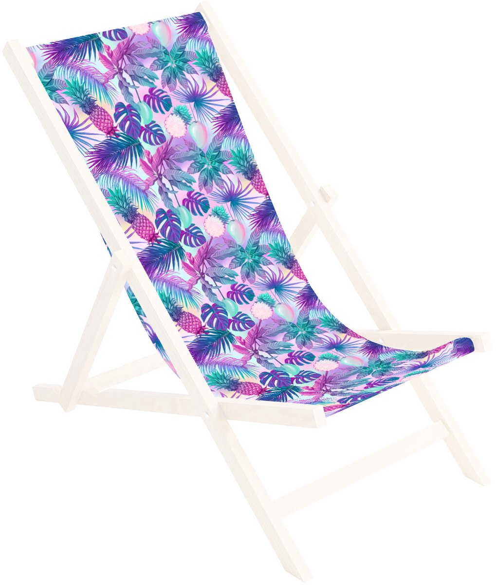 Ferocity Vervangbare stoffen hoes voor ligstoel - voor een houten opklapbare ligstoel - Zonder houten stokken - 131 x 44 cm - Polyester - Palmen Magenta-Türkis
