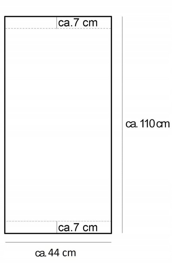 Afmetingen ligstoelhoes: ca. 110 cm lang, 44 cm breed, met ca. 7 cm randen boven en onder.