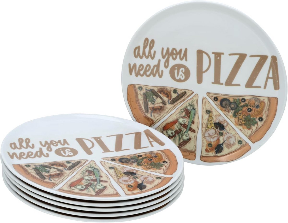 Set van 6 Porseleinen Pizza Borden 33 cm - Servies voor Pizza en Meer